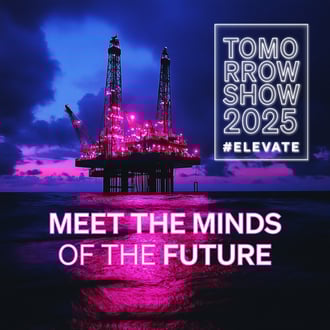 oil platform against a blue pink and black background