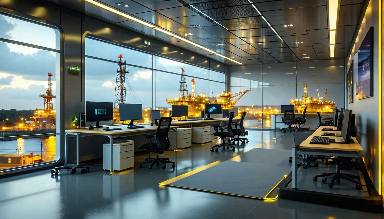 Remote operations hub for oil and gas operations modern photo realistic interesting angle or pov-1